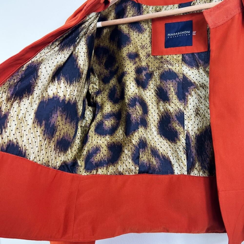 Magaschoni Size 6 Crop Moto Jacket Silk Pleated Shoulder Lined Orange - Picture 3 of 6